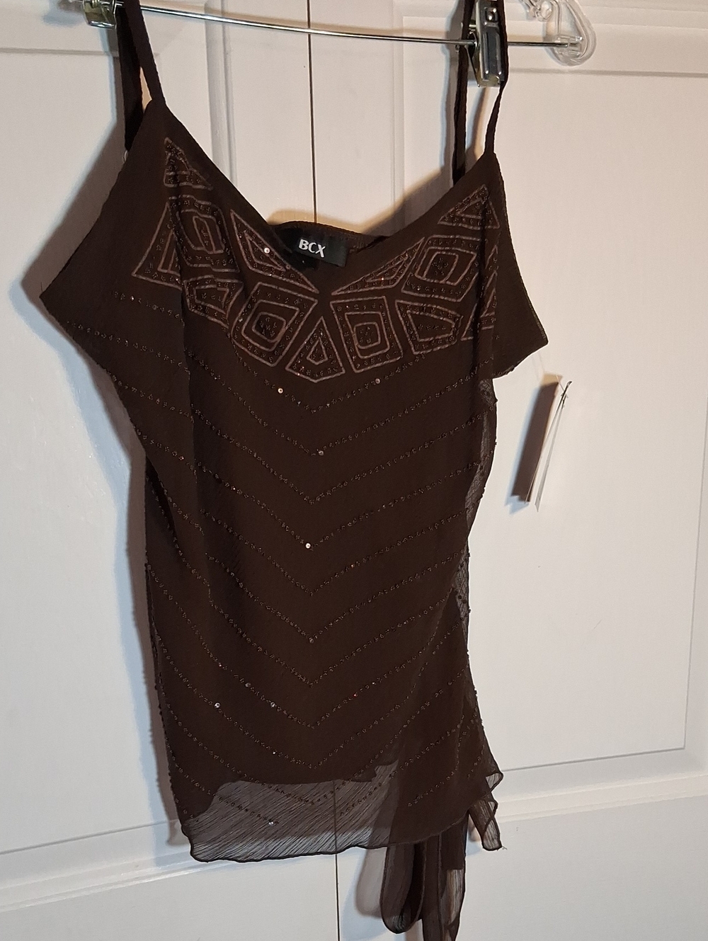 BCX Brown Beaded Spaghetti Strap Camisole